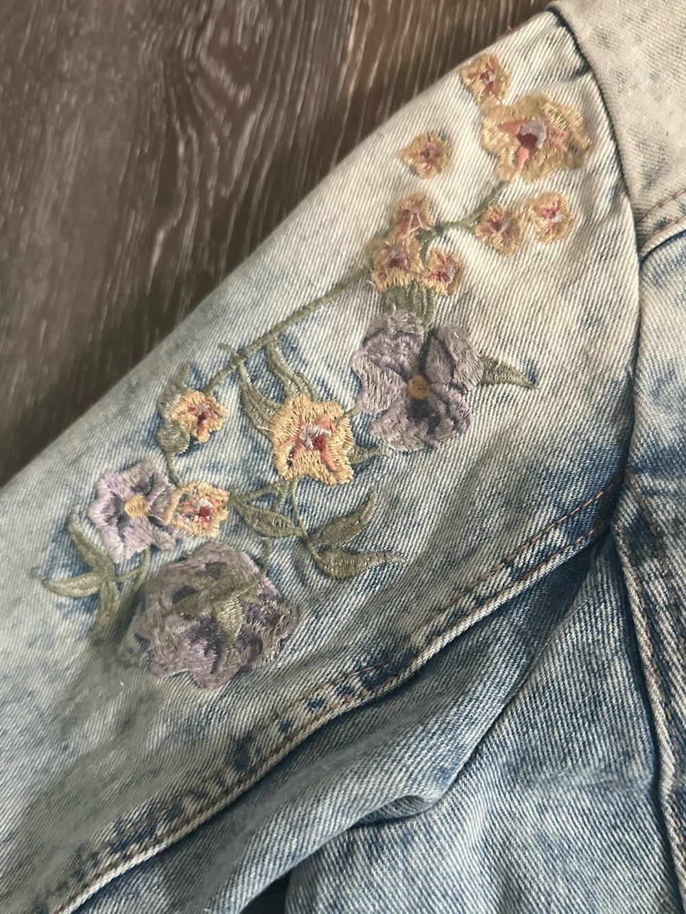 Cream Embroidered Denim Jacket Fits - Picture 15 of 16